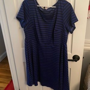 ModCloth 1X Skater Dress Blue Black Stripes